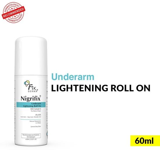 Fixderma Nigrifix Underarm Roll on с 6% AHA, молочной кислотой и 1% миндальной кислотой и койевой кислотой | Осветляет кожу и отшелушивает подмышки - 60 мл