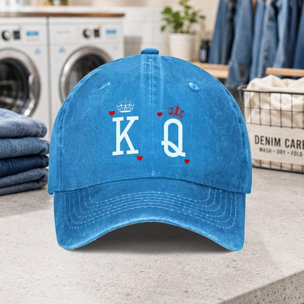 King and Queen of Hearts Washed Baseball Cap Adjustable Lightweight Dad Hat