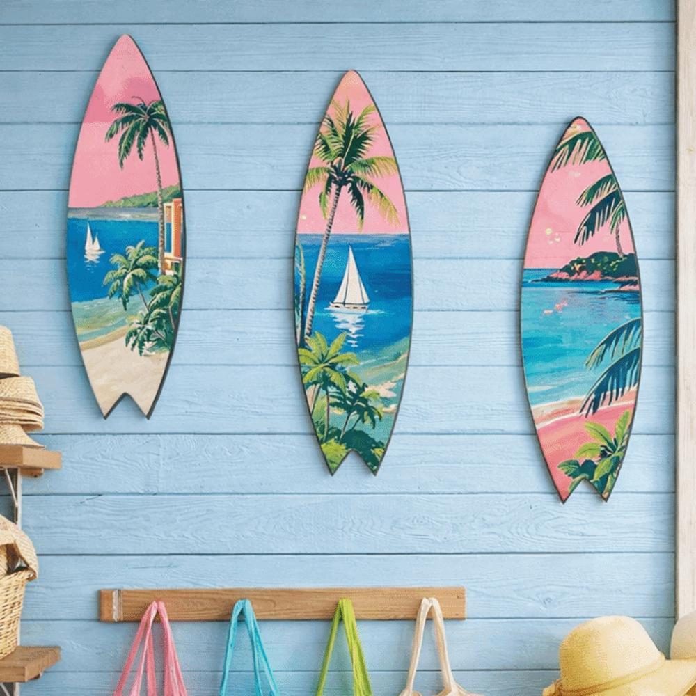 Retro Beach Surfboard Decor Colorful Wooden Surfboard Sign Funny Surfboard Ornaments Summer Home