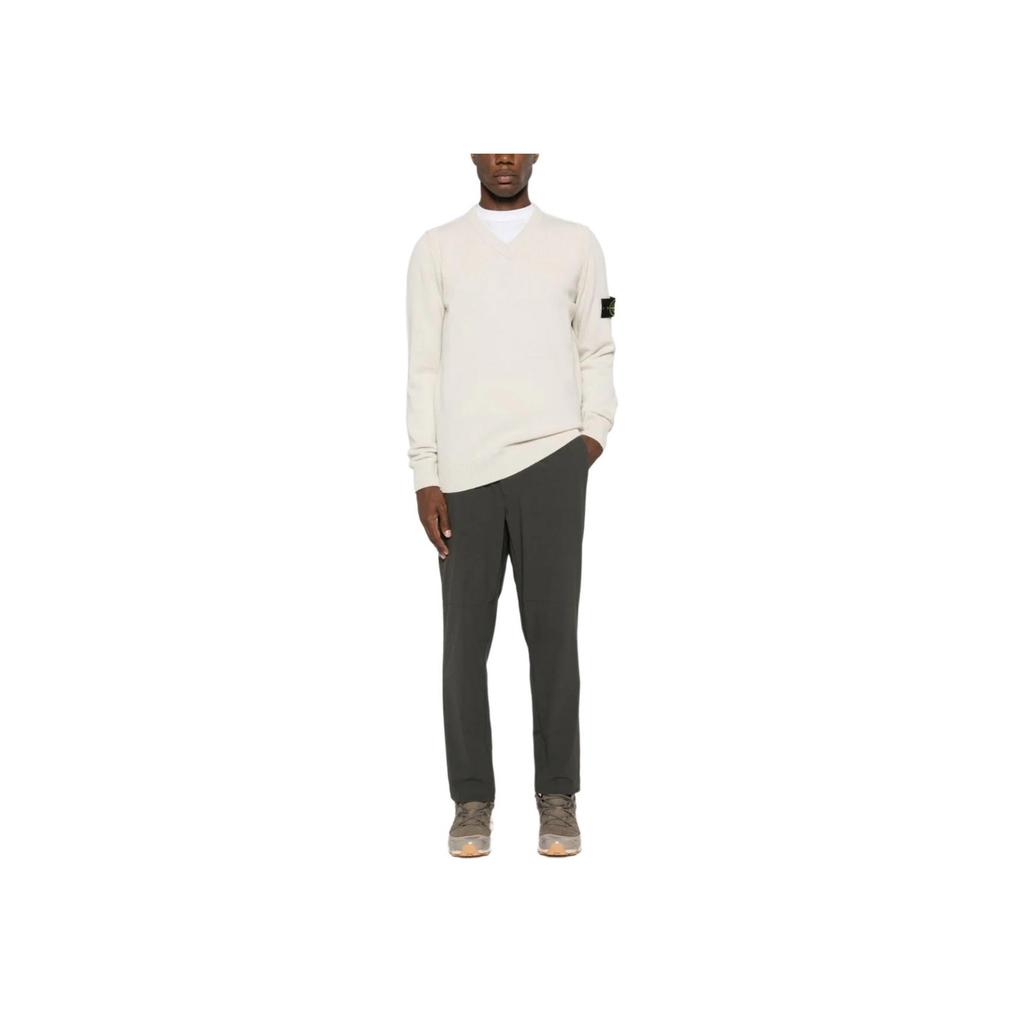 STONE ISLAND FW24 Логотип V-образный вырез Длинный рукав Пуловер Вязаный свитер Мужской свитер Светло-коричневый 8115533A3-V0097