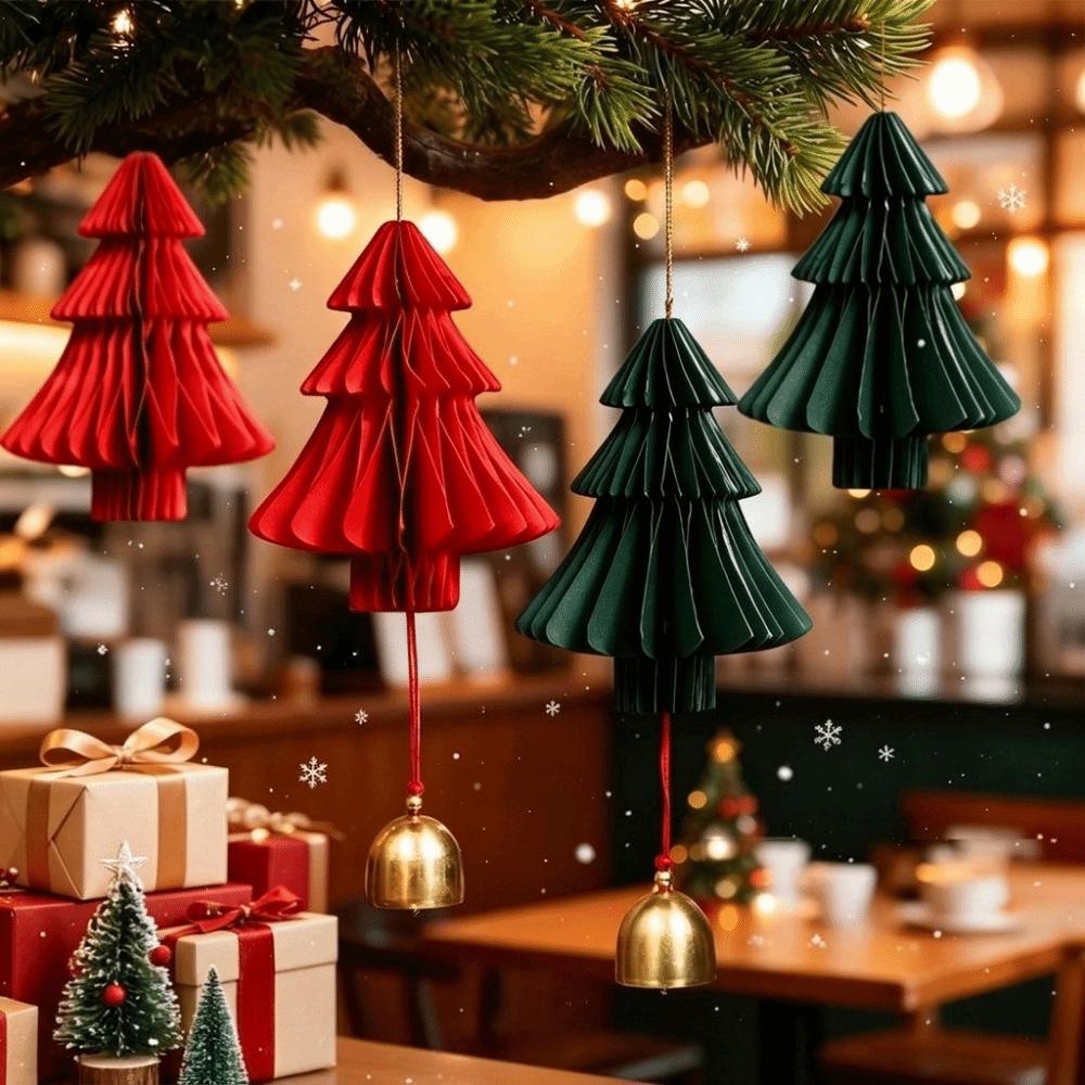Paper Xmas Tree Pendant 3D Christmas Tree Ornament Creative Christmas Bell Ornament Tree Scene