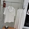 New ice silk short-sleeved pajamas women's summer floral lapel short-sleeved trousers set loungewear cardigan thin cute