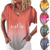 Модные весенние блузки с градиентным принтом, футболки с коротким рукавом и V-образным вырезом, повседневные