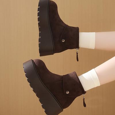 Зимние женские ботинки на толстой подошве с увеличением высоты, новинка 2025 года, плюшевые теплые пушистые короткие ботинки, модные уродливые и милые хлопковые ботинки с большой головой