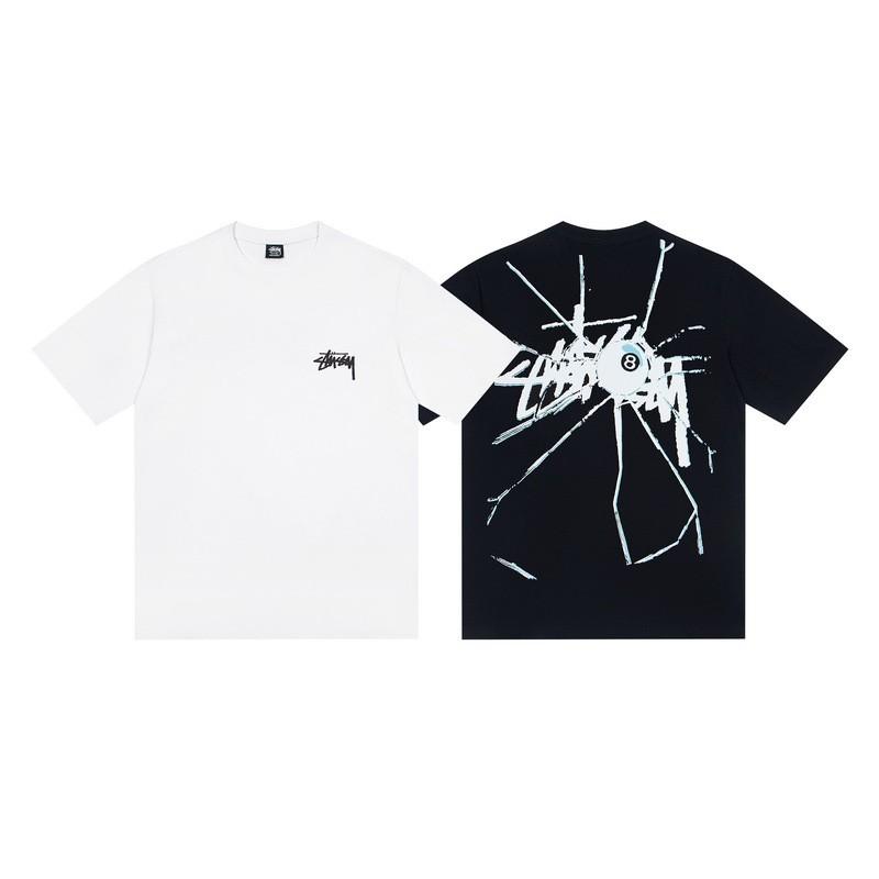 Stussy Черная 8 Классическая Водяной Знак Буквенный Принт 2025 Унисекс Уличная Одежда Свободный Крой Хлопковая Футболка