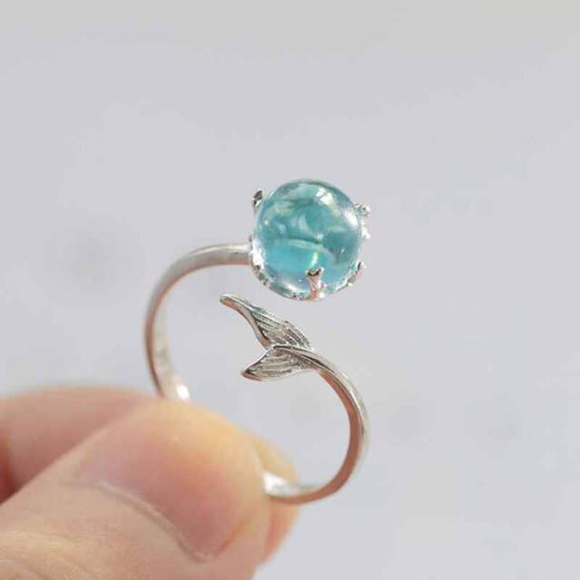 Xiaomi BF CLUB Silver Color Open Blue Crystal Mermaid Bubble Rings for Women Girls Gift Statement Jewelry Adjustable Finger Ring