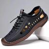 Men's Hollow Leather Shoes Summer Sandals Popular Soft Leather Breathable Hollow Hole Shoes Beef Tendon Soft Sole Leather Sandals