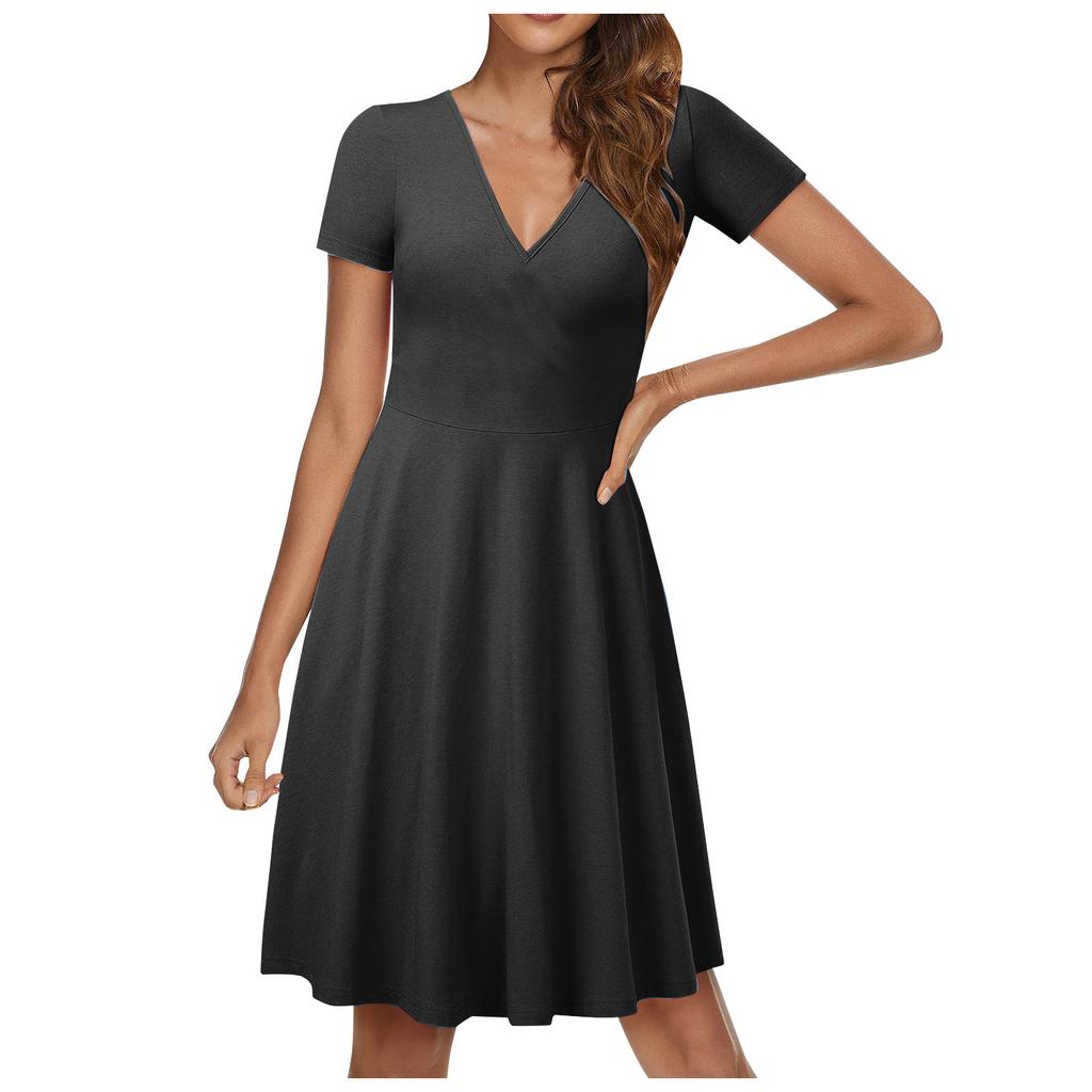 Женское повседневное модное однотонное платье трапециевидной формы с перекрестным v-образным вырезом и короткими рукавами и талией, большое свободное платье