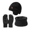 Унисекс зимние аксессуары утонченная трикотажная шапка шарф перчатки 3 шт зимняя флисовая подкладка шапка шарф перчатки комплект для мужчин и женщин сенсорный