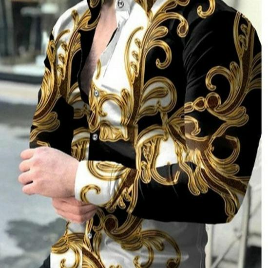 Men's 3D Print Long Sleeve Casual Shirt, Plus Size, Trendy European & American Style