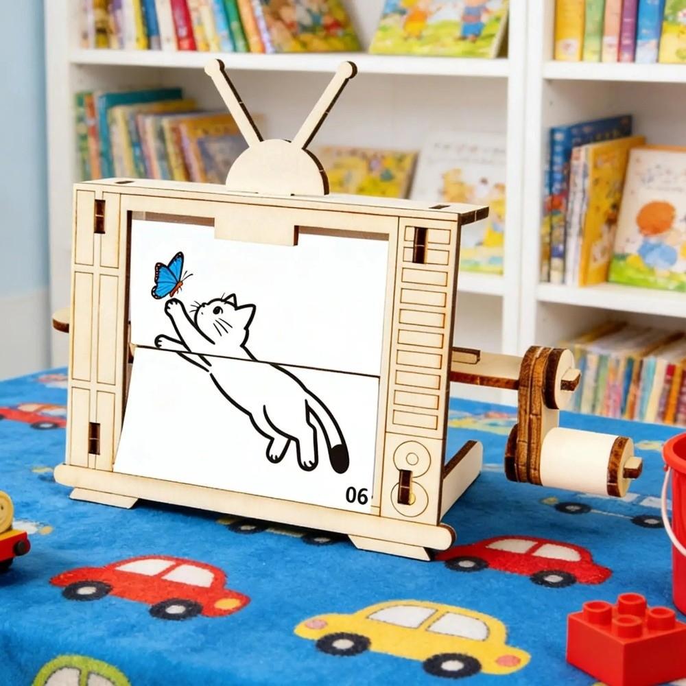 Educational STEM Science Toy Wooden DIY Assembly Toy Hand Cranked Animation Machine For Children