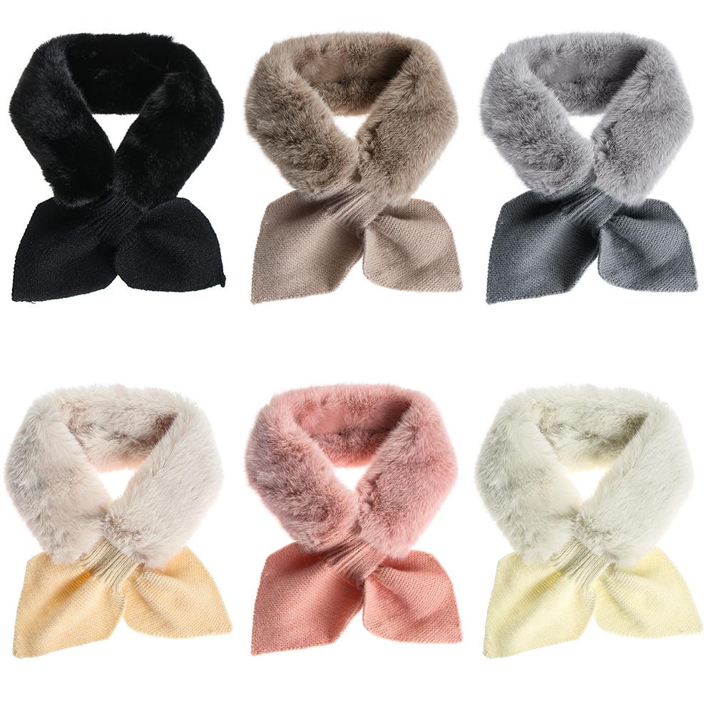 Coffee Color Faux Fur Rabbit Women Autumn Winter Thicken Warm Knitted Wool Scarf Neck Guard Scarves