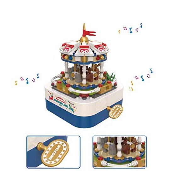 ROBOT PLAZA Assembly Block Toy Music Box Children Boys Girls Educational Toy Merry-Go-Round Birthday Gift (Merry-Go-Round)