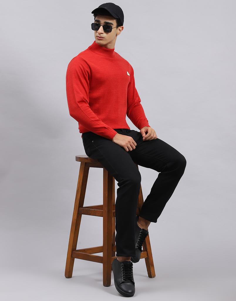 Monte Carlo Red Papper Mix Solid T Neck Sweater