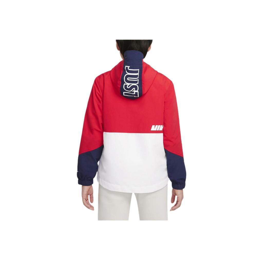 Nike Куртка Ss22, длинное пальто с капюшоном и молнией, цветные блоки, детские куртки, университетский красный DZ7291-657