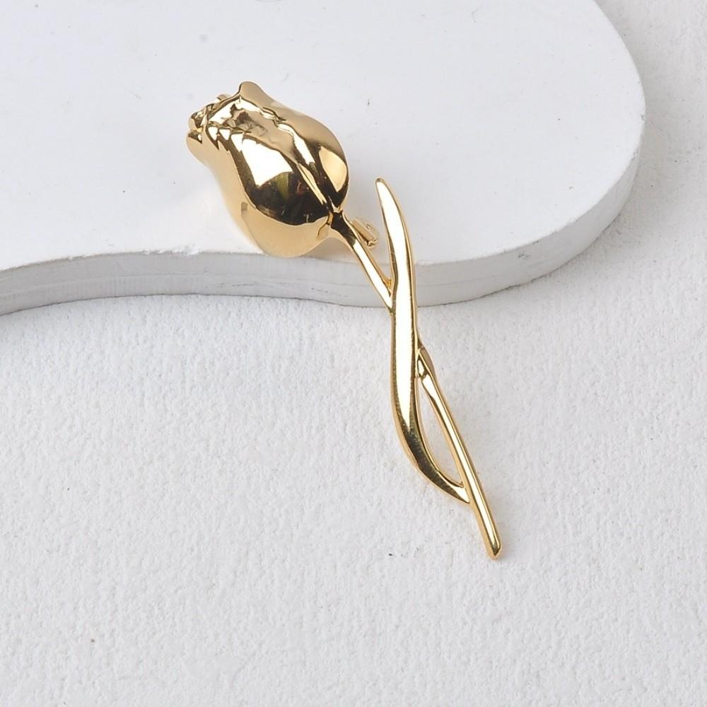 Elegant Rose Flower Brooch Gold Color Rose Brooch Daily Wear Lapel Pins Banquets
