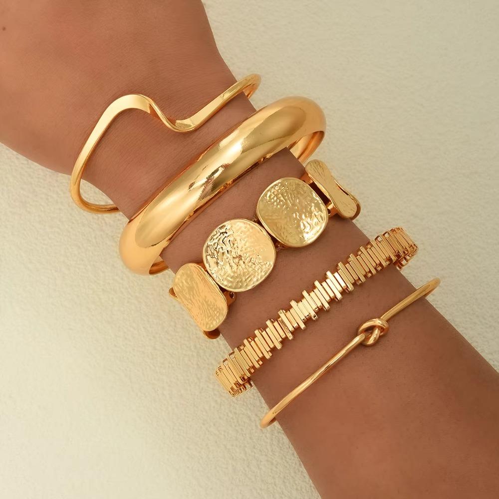 5Pcs/Set Gold Color Knot Cuff Bracelets Metal Women's Hand Bracelet  Jewelry Gifts