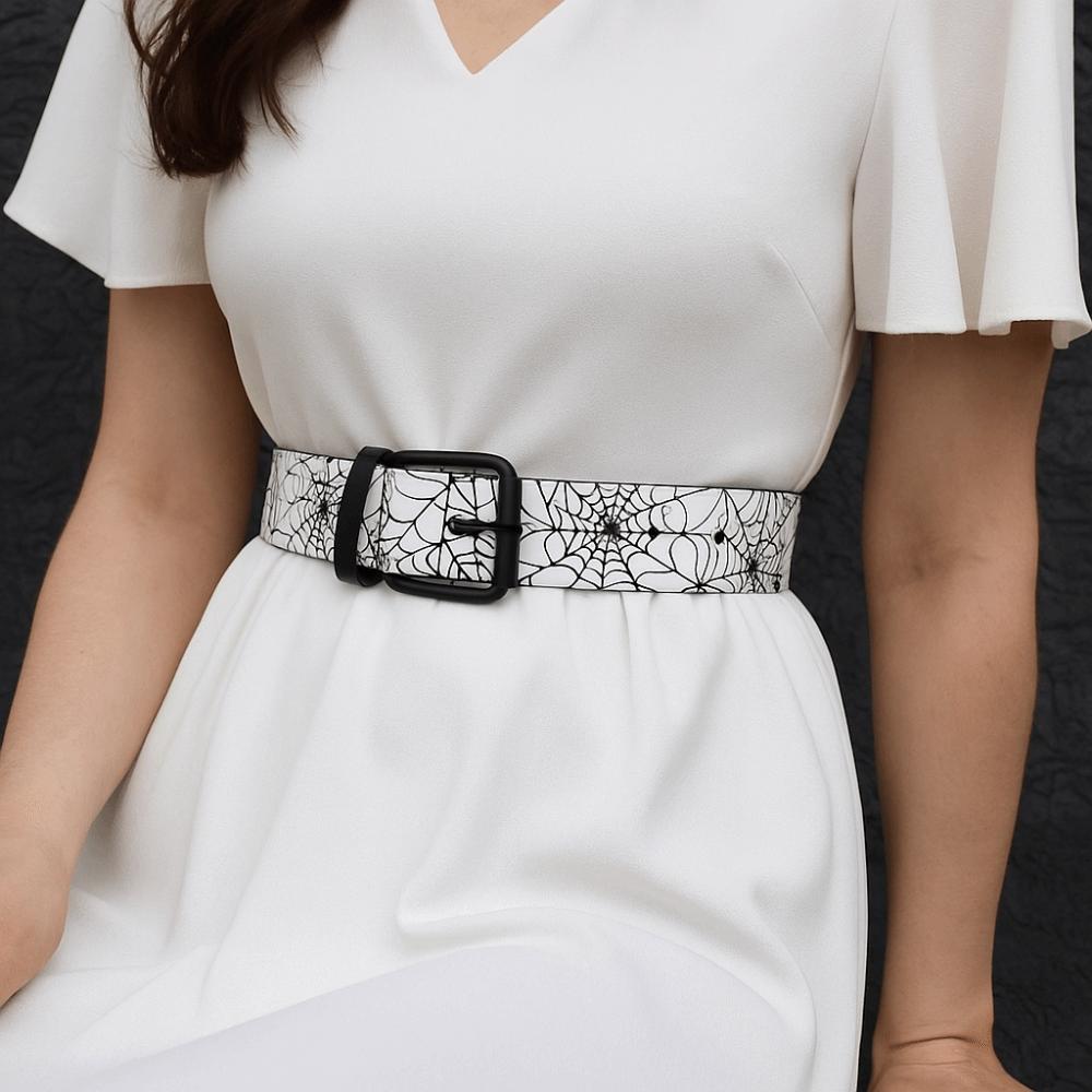 Rhinestone Skull Print Belt Pu Leather Halloween Skeleton Waistband Belt Accessories