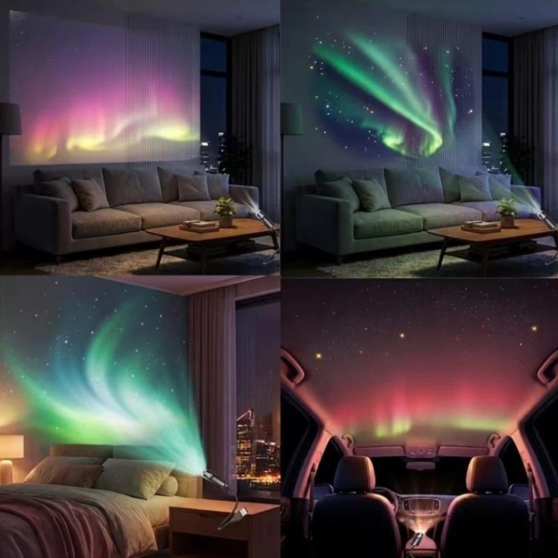 Room Ceiling Decor Galaxy Aurora USB Projection Light 16 Color Remote Control Adjustable Night Light Bedroom Ambience Lamp