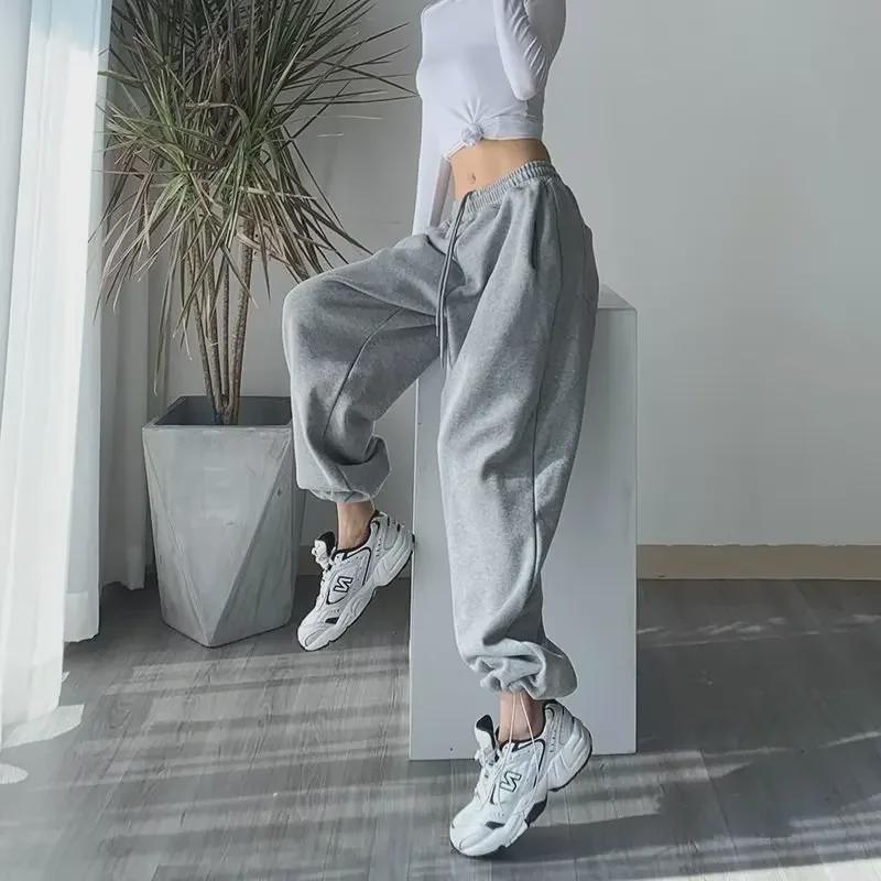 Весна и осень женские широкие брюки Haze Grey Casual на завязках