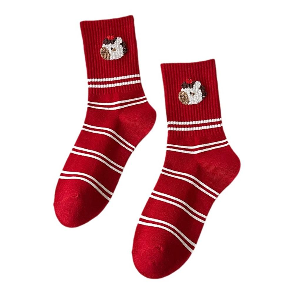 Cotton Cartoon Red Socks Soft Zodiac Year Socks Cute Year of The Horse Socks  Gift