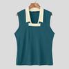 INCERUN Men Patchwork Lapel Sleeveless Casual Ribbed Tank Tops