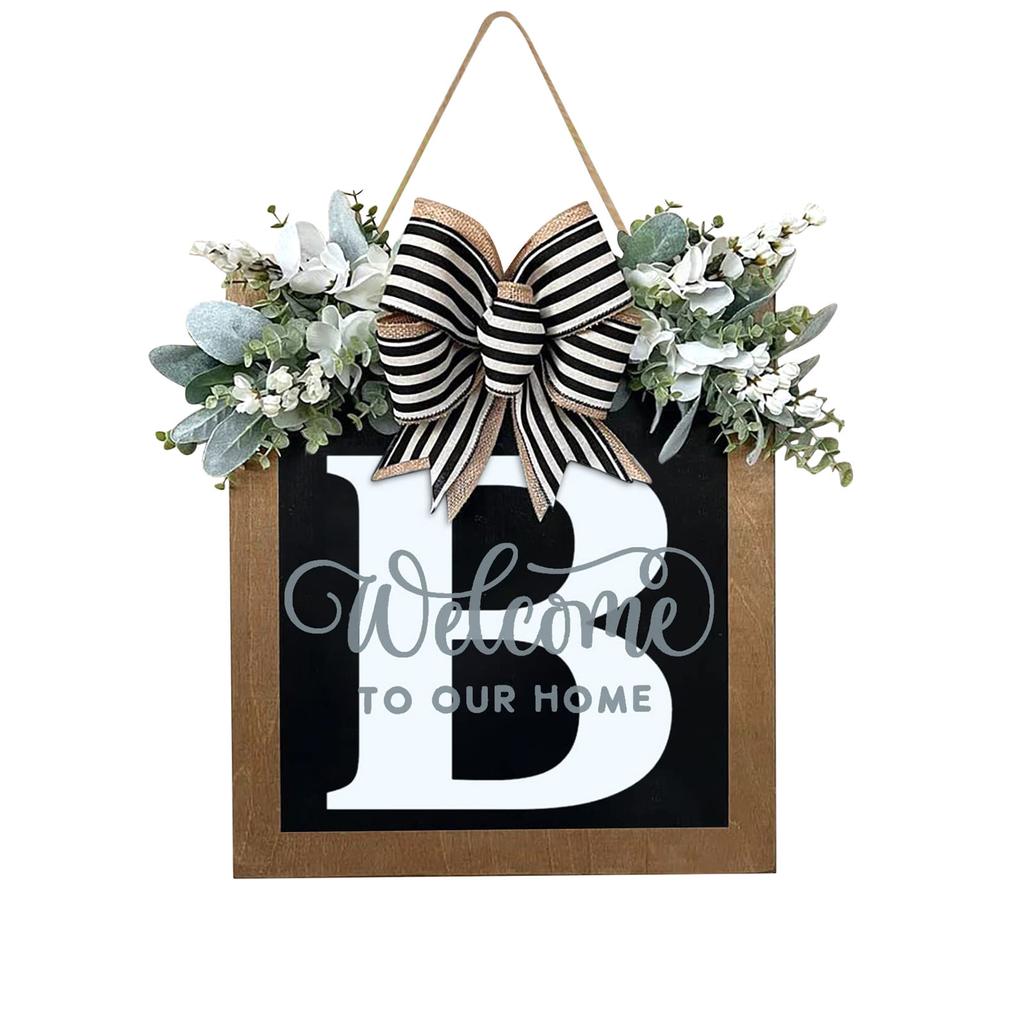 New Surname Year Round Front Door Wreath, Front Door Welcome Sign, 26 Letter Wreath With  Wreath And Bow