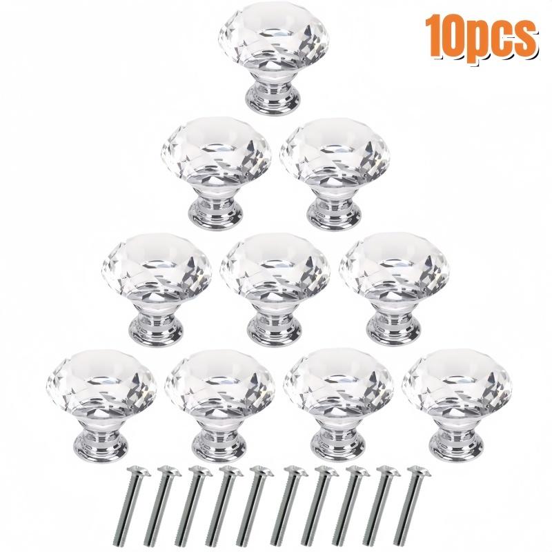 10pcs/pack Clear Crystal Cabinet Knobs,30mm Diamond Shape Pulls for Dresser & Drawer,Kitchen Bathroom Cabinets Handles Hardware