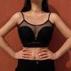 Black Mesh Long Sleeve Crop Top – Sexy Sheer Fishnet Round Neck Tie‑Front Slim Fit Women’s Clubwear