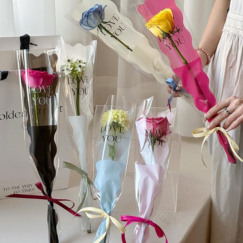 10Pcs Single Rose Sleeves Flower Wrapping Bag Bouquet Packaging Bags Clear Cellophane Floral Wrappers For Valentine'S Day