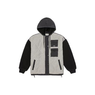 Ретро спортивная куртка с капюшоном и воротником-стойкой в стиле пэчворк с вышитым логотипом Женская куртка серая VN0A7YIN0PG