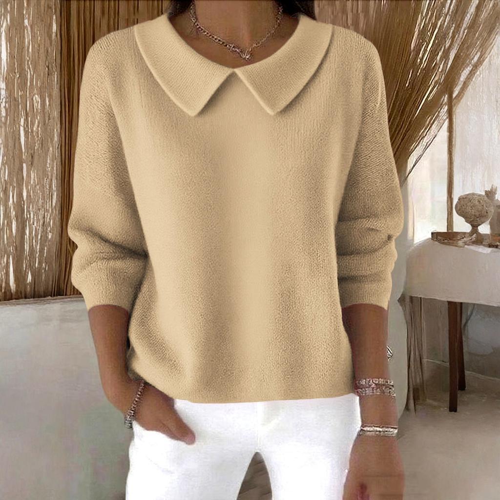 Women's Fashionable Long-sleeved Solid-color Pullover Knitted Sweater Top