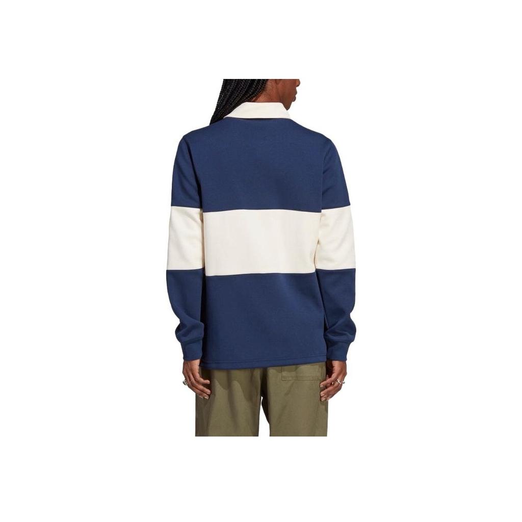 Adidas Originals Трилистник с контрастным логотипом и принтом рубашки поло с длинными рукавами Мужской топ Синий Белый IP7174