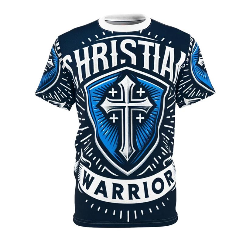Golden Cross Print Jesus T Shirts For Men Easter Festival Street Short Sleeve T-shirt Cool 3d Effect Best Gift Fashion Tee Top