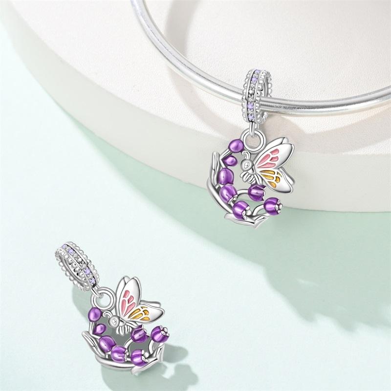 Copper Classic Purple Heart Shape Dragon Pegasus Butterfly Charms Beads Fit 3Mm Original Bracelet Diy Jewelry Gift