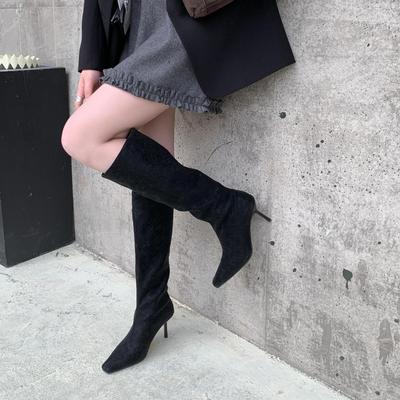 2025 осень и зима новые модные ретро простые квадратный носок туфли на высоком каблуке простой ветер изящные на высоком каблуке длинные сапоги, но сапоги до колена