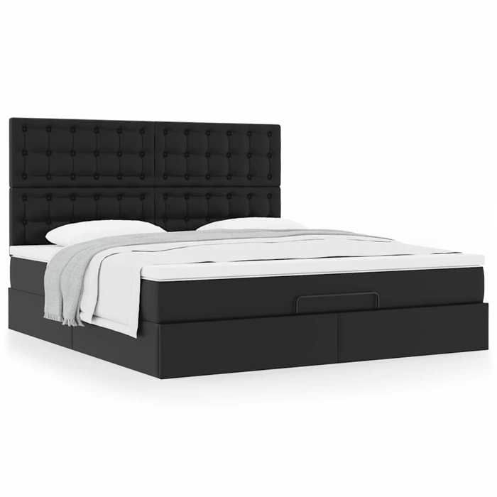Cadre de lit avec matelas - Maison Exclusive - 160x200 cm - Similicuir noir - Rangement sous le lit