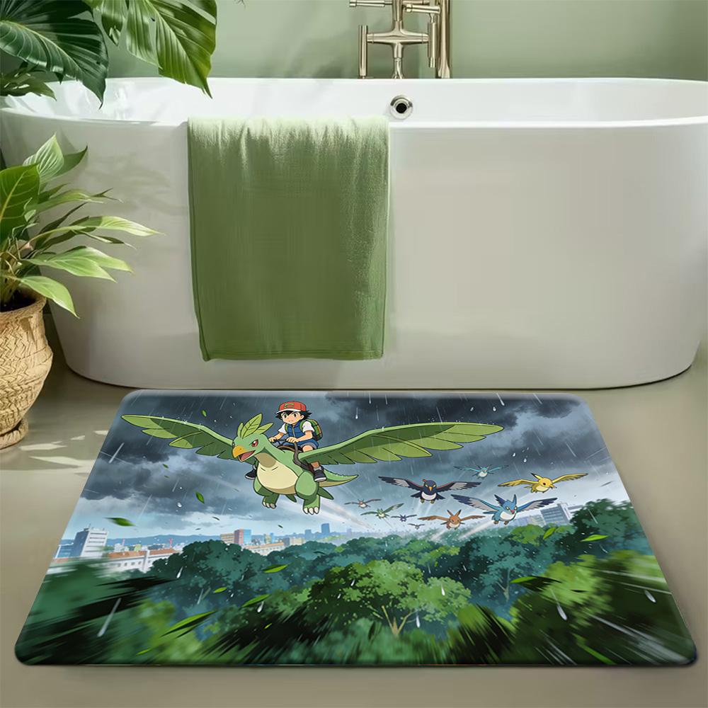 Pokemon Gengar Non-Slip Doormat Soft Flannel Floor Mat for Home Bedroom Living Room Decor