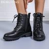 Женские ботильоны на плоской подошве Кожаные Дизайнерские Ретро Обувь На шнуровке Мотоциклетные Ботинки Тренд 2024 Зима Готика Гладиатор Женские Туфли