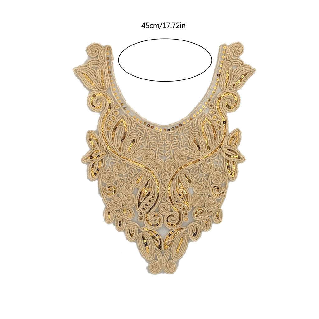 Elegant Embroidered Lace Collar Neckline Appliques Trim with Sequins Ethnic Style Sew On Patches for Fashionable Women