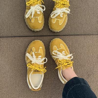Желтые женские туфли новая весна и лето универсальная платформа повседневные спортивные папины кроссовки