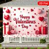 2D flat, 1pc Valentine's Day happy polyester party background banner - Romantic red heart and gift design, home, office