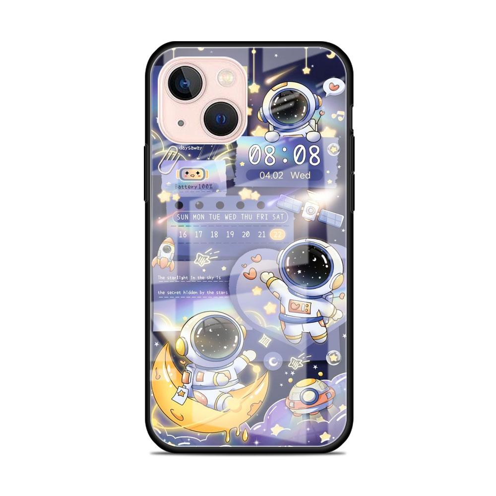 Мультяшный стеклянный чехол с космонавтом для Apple iPhone 14 13 11 12 Pro 7 XR X XS Max 8 6 6s Plus SE 2022 13Pro Закаленная крышка для телефона