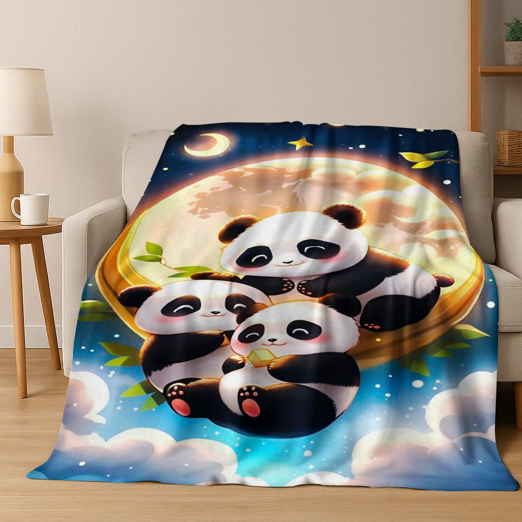 3D Cute Forest Panda Animal Cartoon Flannel Blanket Soft Warm Blanket for Bedroom Living Room Bed Office Travel Camping Picnic