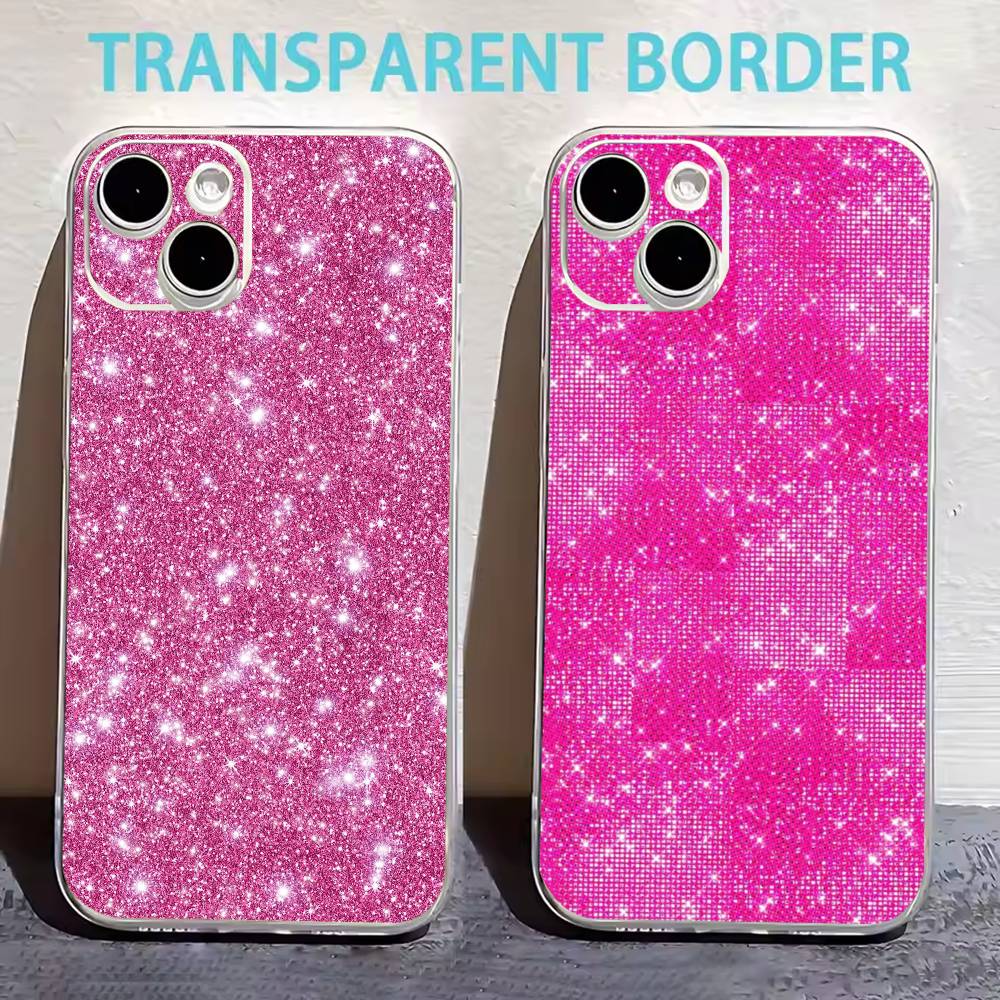Dazzling Pink GIRL G-Glitter Phone Case For iPhone17,16,15,14,13,12,11 Plus,Pro Max Soft Transparent Cover