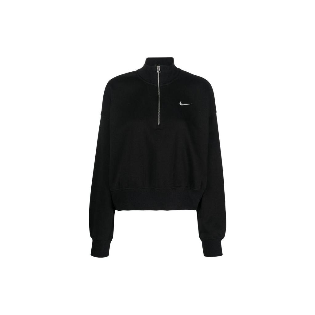Nike Женская флисовая толстовка Phoenix свободного размера с застежкой-молнией на 1/2, укороченная флисовая толстовка, черная/парусная, женская уличная одежда DQ5767-010