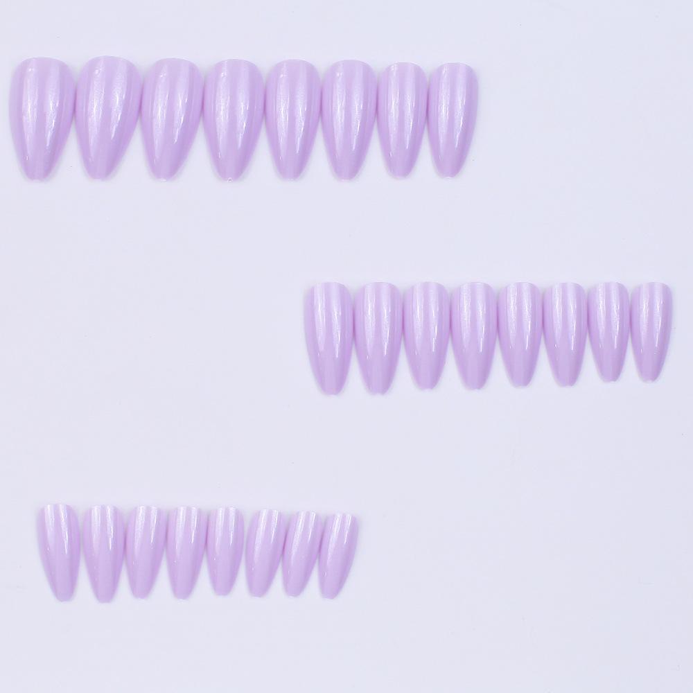 Simple Solid Color Light Purple Fake Nails Wearable Nails Removable Manicure Tablets Almond Nails 24 Pieces Finished Product