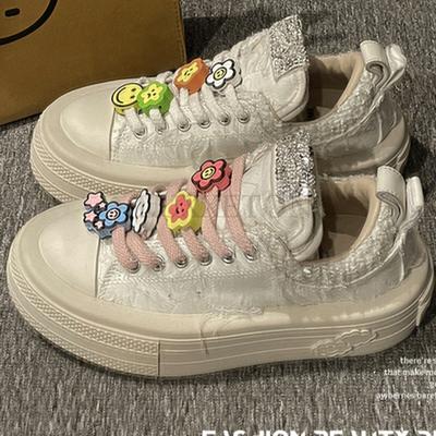 Дизайнерские женские туфли на платформе из парусины, повседневные туфли с кружевом, туфли с цветочным декором, туфли на каблуке 5 см, туфли в стиле Лолиты, женские кроссовки