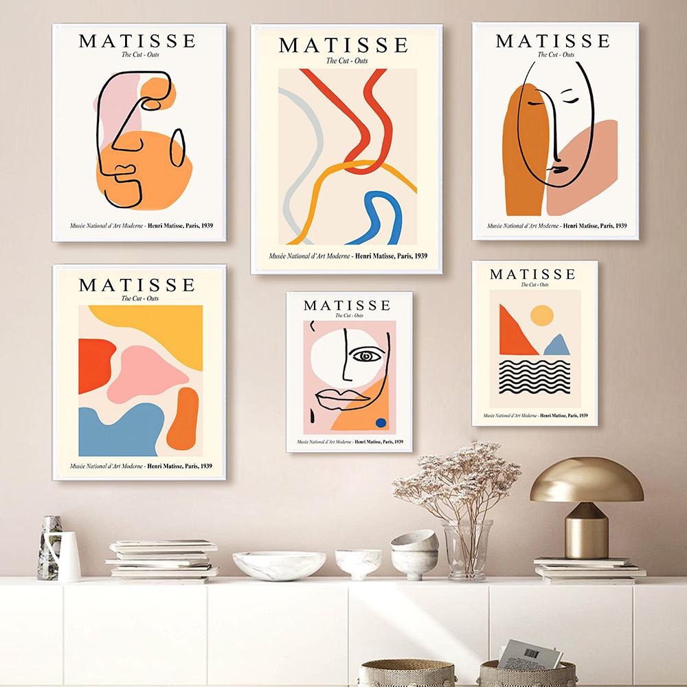 Matisse Geometry Wall Art Decor Poster Neutral Abstract Line Face Canvas Prints Modern Minimal Wall Pictures For Living Bed Room