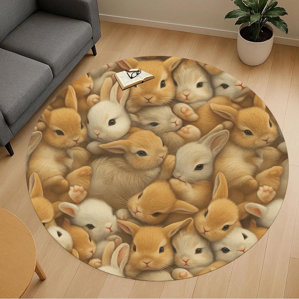 1pc Bunnies, Adorable Round Chair mat Area Rug - Non-Slip, Floor Mat for Office, Bedroom, home decor Christmas Gift p0811387